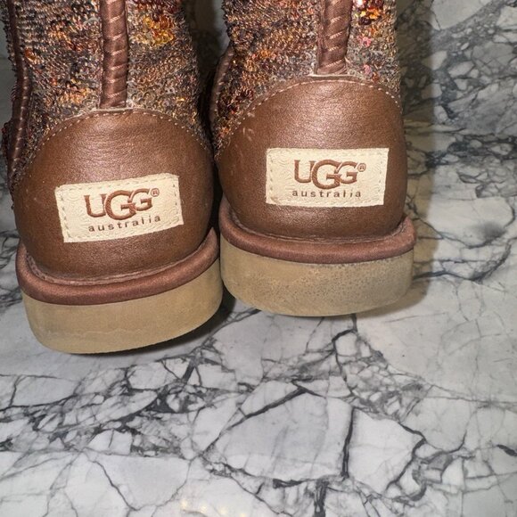 Ugg Women’s Size 8 Classic Short Sparkle Sequin Copper Red Gold Leather - Picture 2 of 10